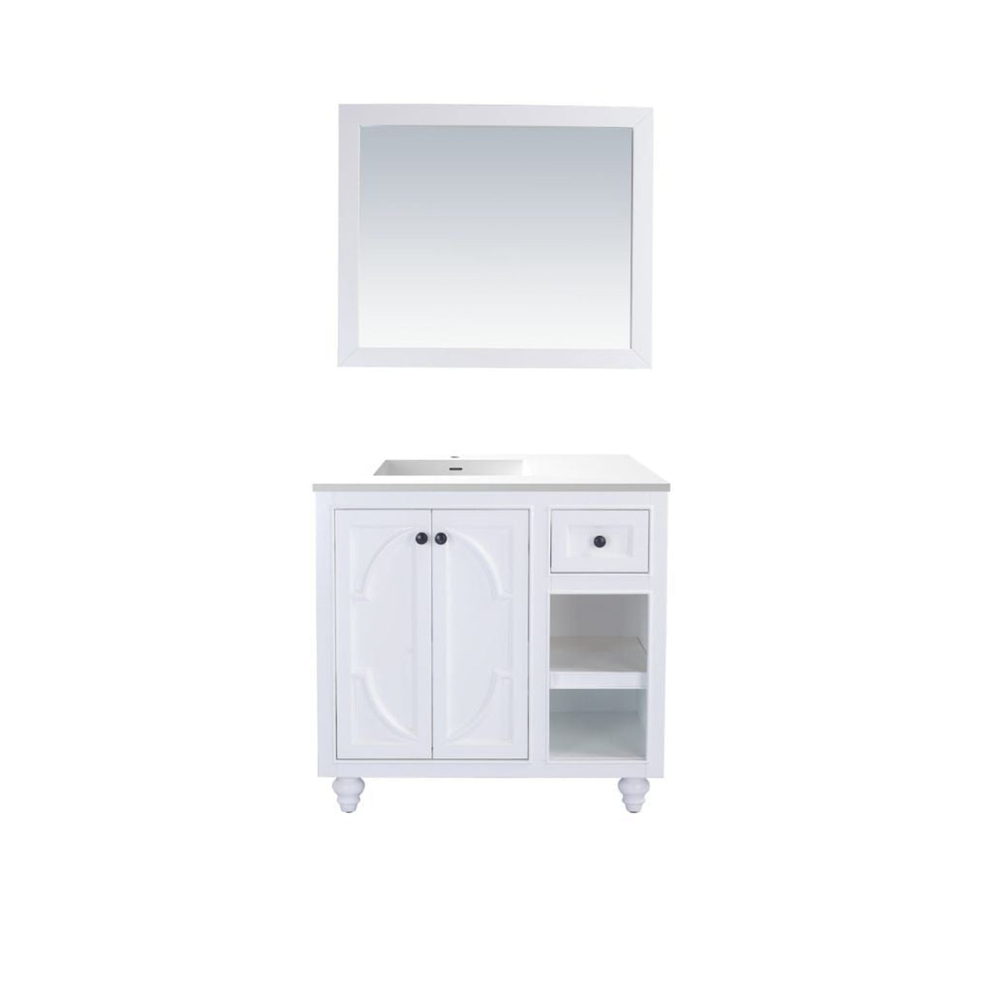 Laviva Odyssey 36" White Vanity Base and Matte White Solid Surface Countertop With Left Offset Integrated Sink