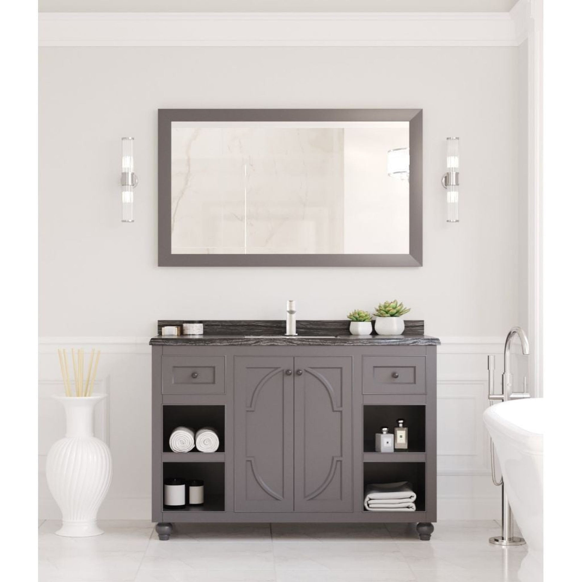 Laviva Odyssey 48" Maple Gray Vanity Base and Black Wood Marble Countertop With Rectangular Ceramic Sink