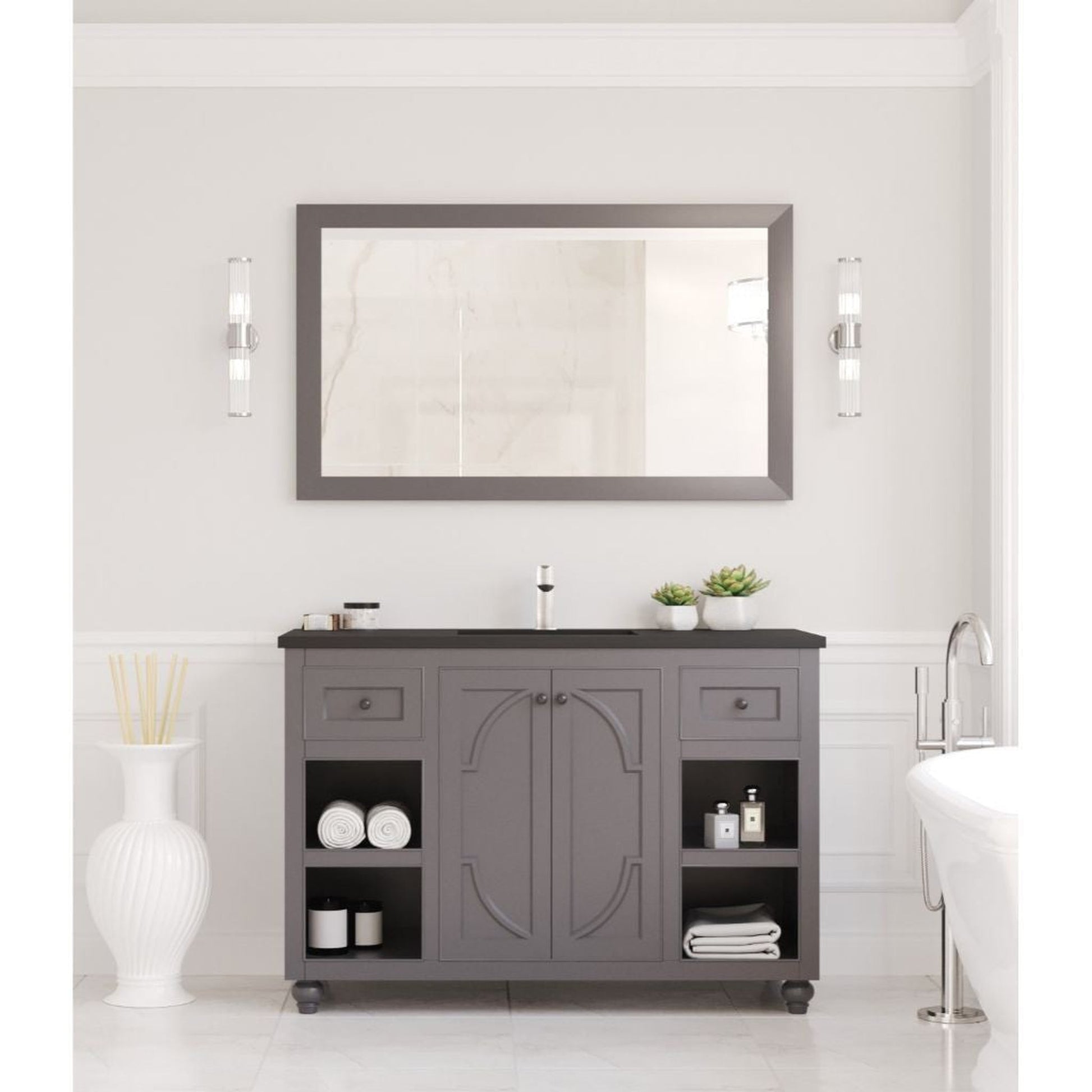 Laviva Odyssey 48" Maple Gray Vanity Base and Matte Black Solid Surface Countertop With Integrated Sink