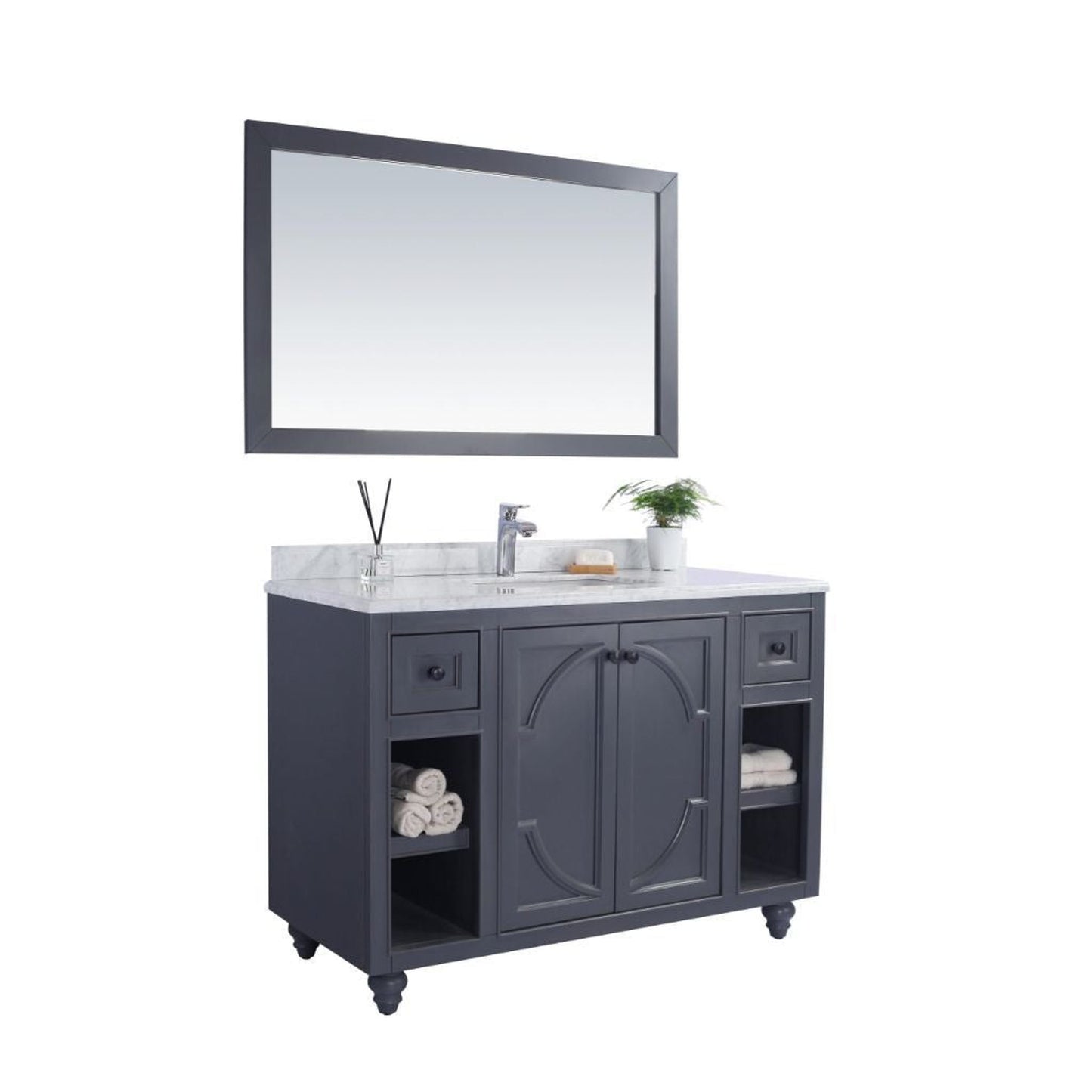 Laviva Odyssey 48" Maple Gray Vanity Base and White Carrara Marble Countertop With Rectangular Ceramic Sink