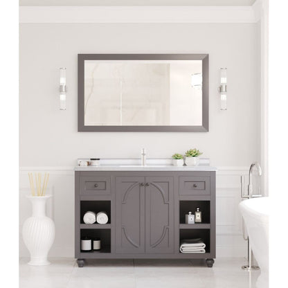 Laviva Odyssey 48" Maple Gray Vanity Base and White Stripes Marble Countertop With Rectangular Ceramic Sink