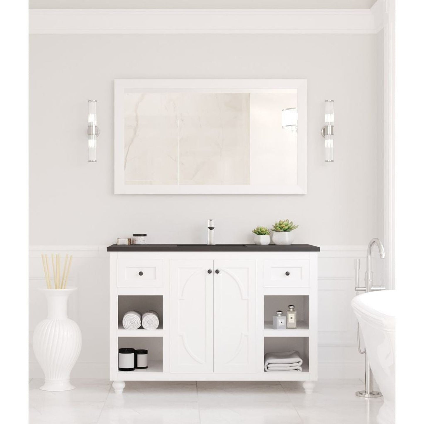 Laviva Odyssey 48" White Vanity Base and Matte Black Solid Surface Countertop With Integrated Sink