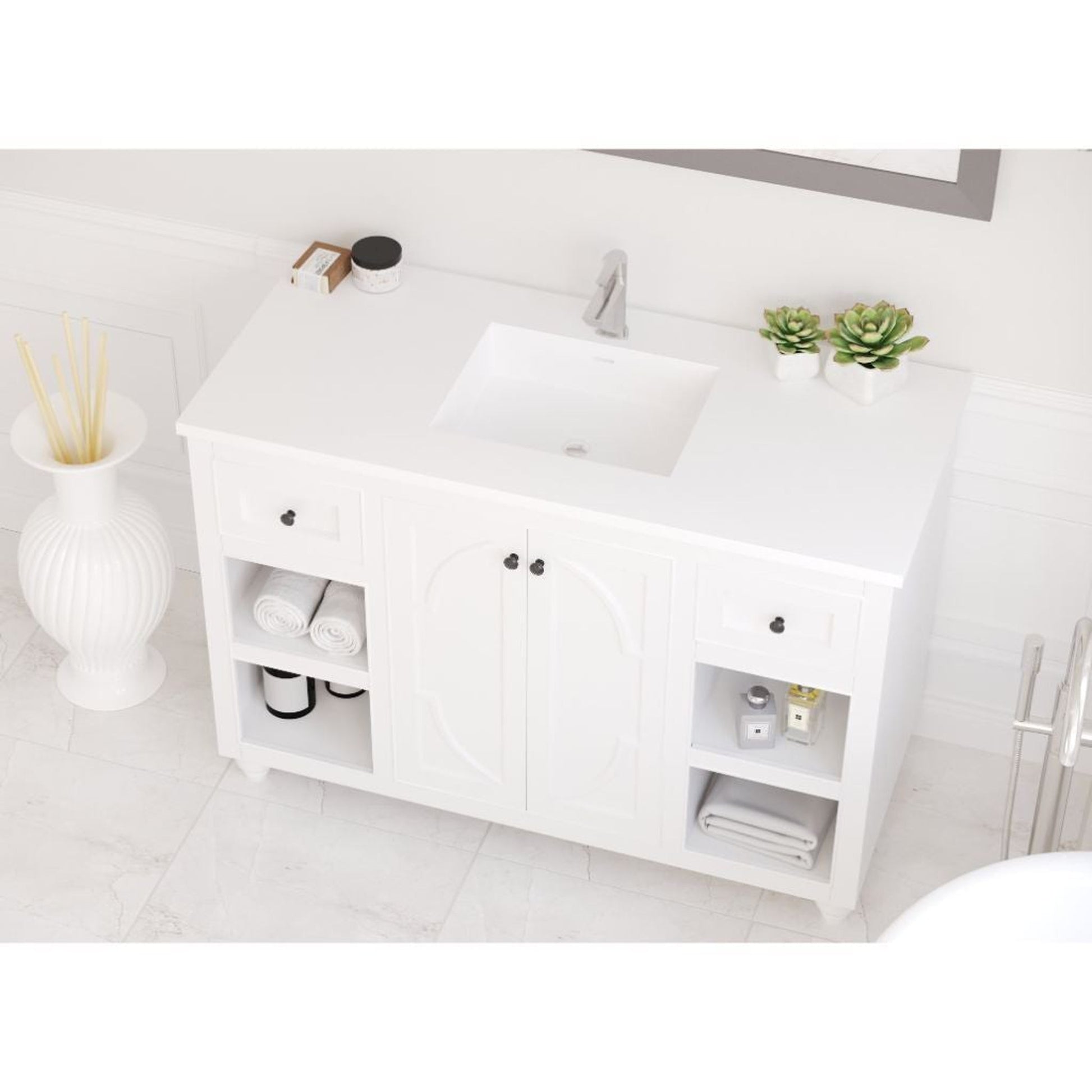 Laviva Odyssey 48" White Vanity Base and Matte White Solid Surface Countertop With Integrated Sink