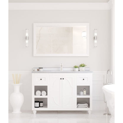 Laviva Odyssey 48" White Vanity Base and White Stripes Marble Countertop With Rectangular Ceramic Sink