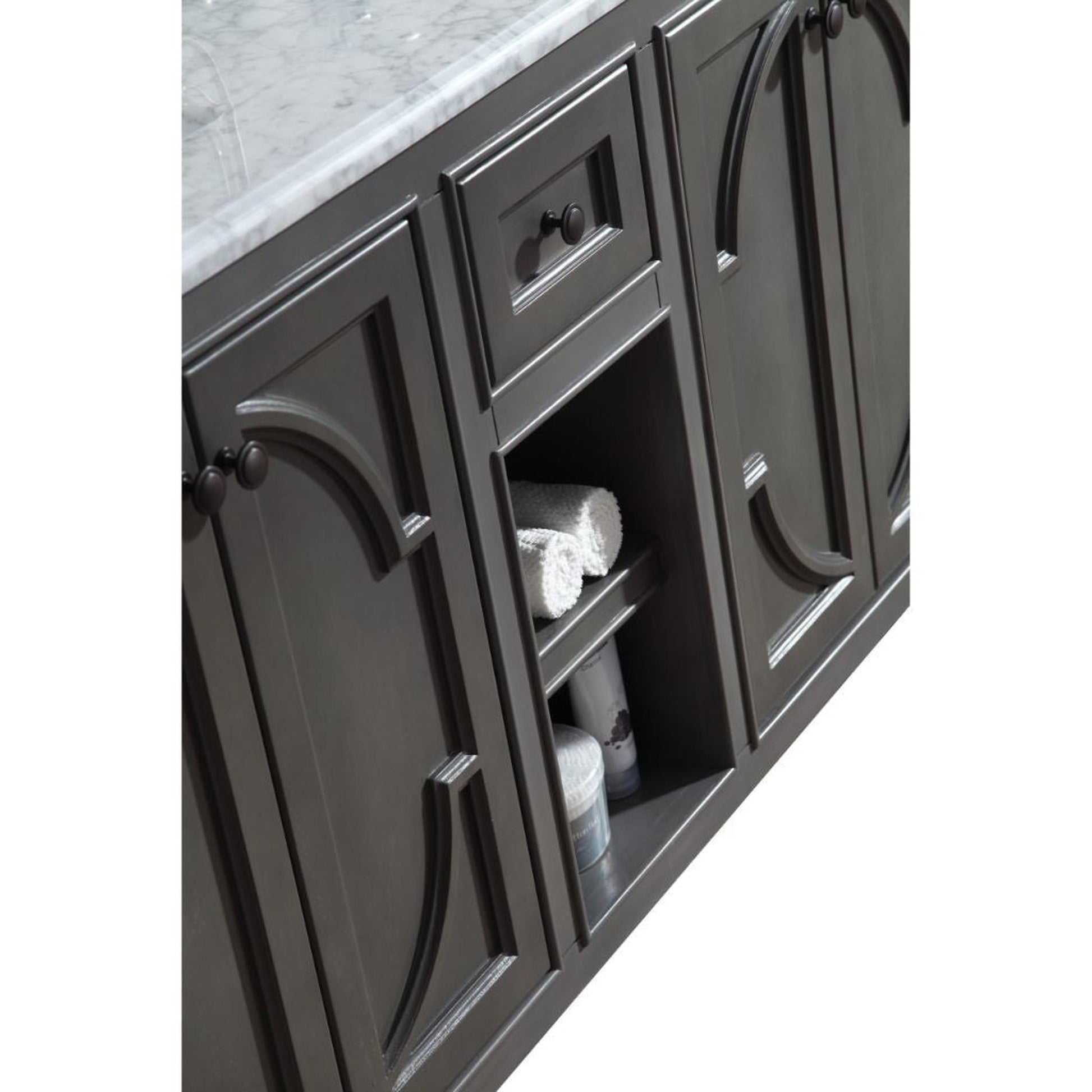 Laviva Odyssey 60" Maple Gray Vanity Base and Black Wood Marble Countertop With Double Rectangular Ceramic Sinks