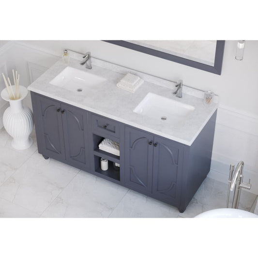 Laviva Odyssey 60" Maple Gray Vanity Base and White Carrara Marble Countertop With Double Rectangular Ceramic Sinks