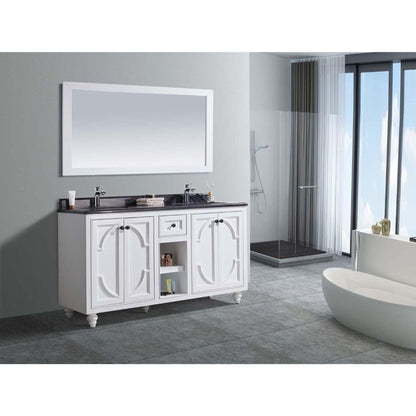 Laviva Odyssey 60" White Vanity Base and Black Wood Marble Countertop With Double Rectangular Ceramic Sinks