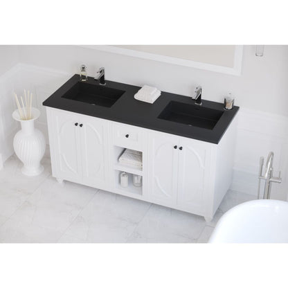 Laviva Odyssey 60" White Vanity Base and Matte Black Solid Surface Countertop With Double Integrated Sinks