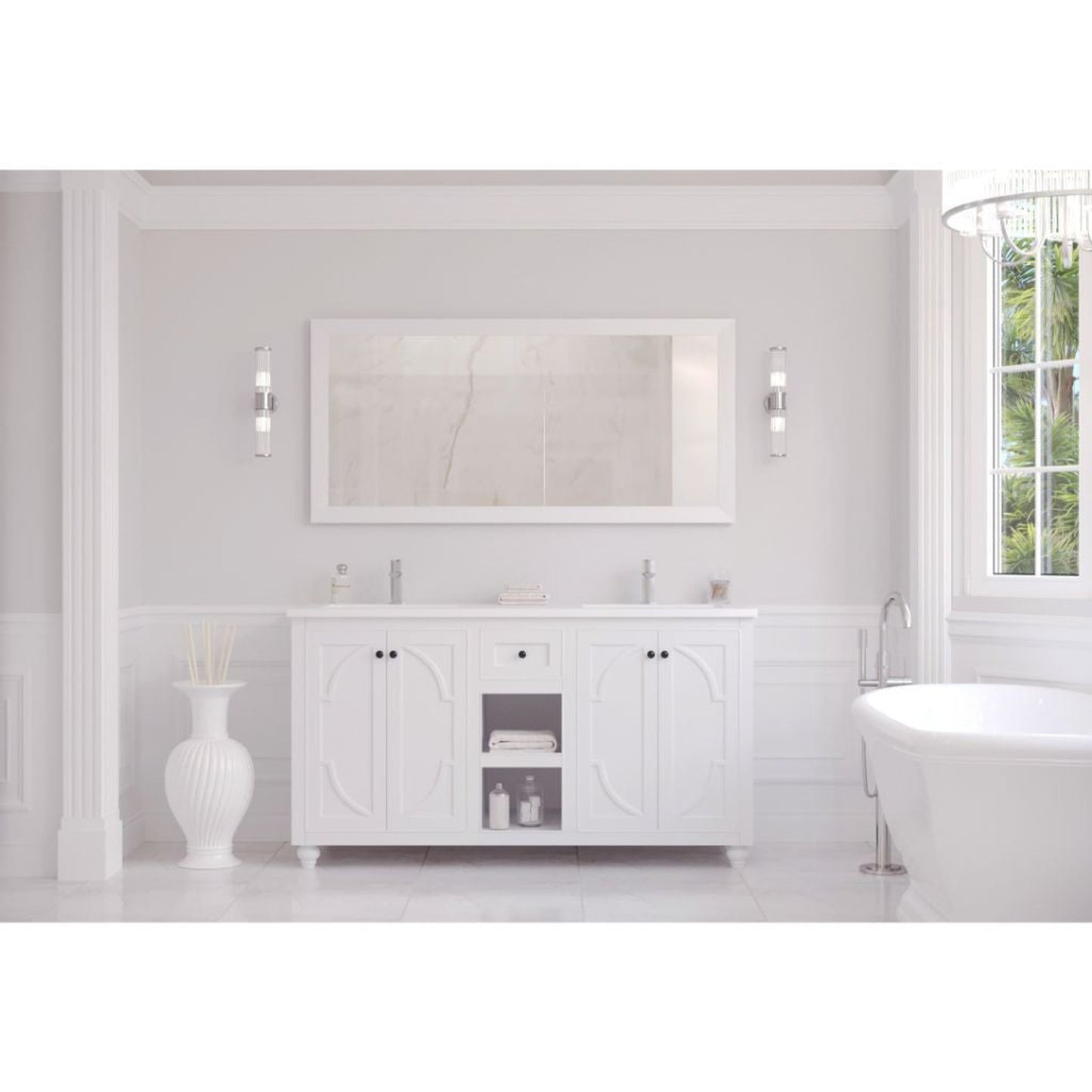 Laviva Odyssey 60" White Vanity Base and Matte White Solid Surface Countertop With Double Integrated Sinks