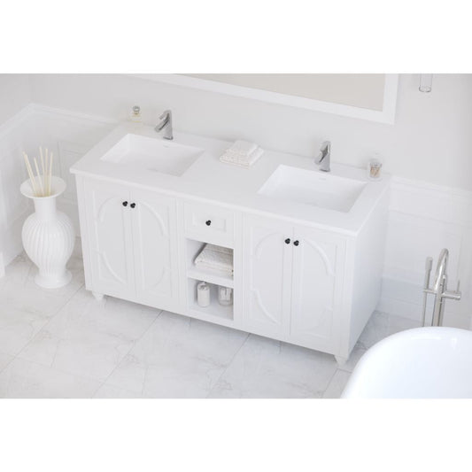 Laviva Odyssey 60" White Vanity Base and Matte White Solid Surface Countertop With Double Integrated Sinks