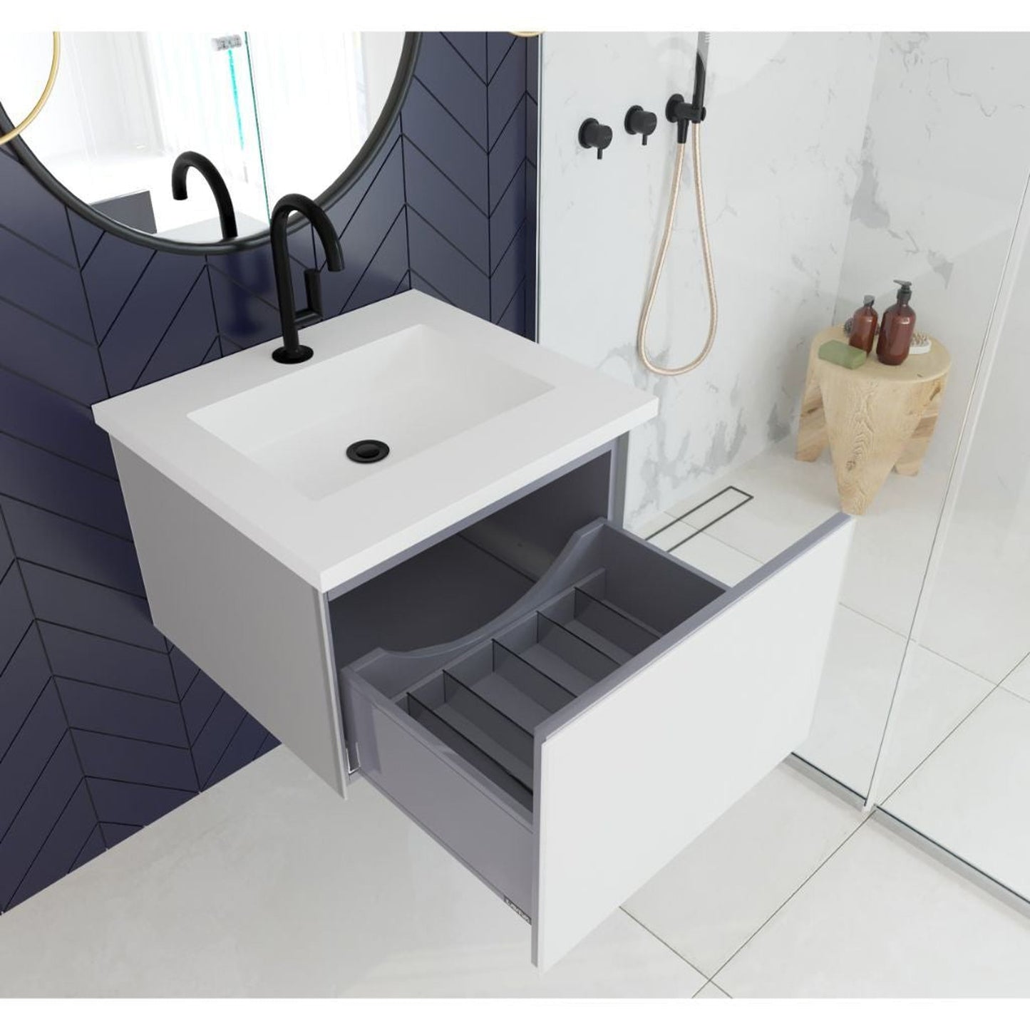 Laviva Vitri 24" Cloud White Vanity Base and Matte White Solid Surface Countertop With Integrated Sink