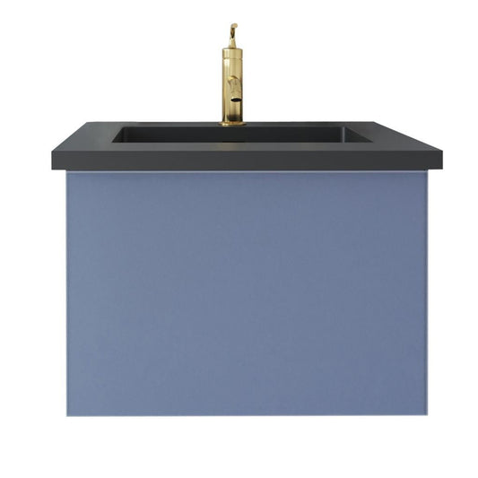 Laviva Vitri 24" Nautical Blue Vanity Base and Matte Black Solid Surface Countertop With Integrated Sink
