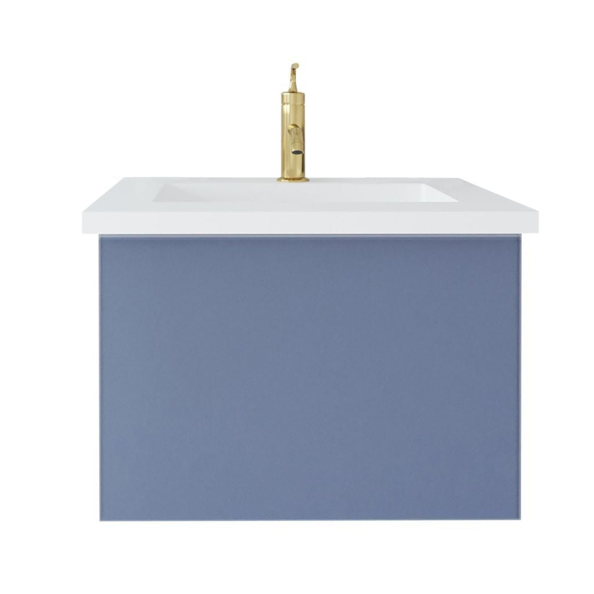 Laviva Vitri 24" Nautical Blue Vanity Base and Matte White Solid Surface Countertop With Integrated Sink
