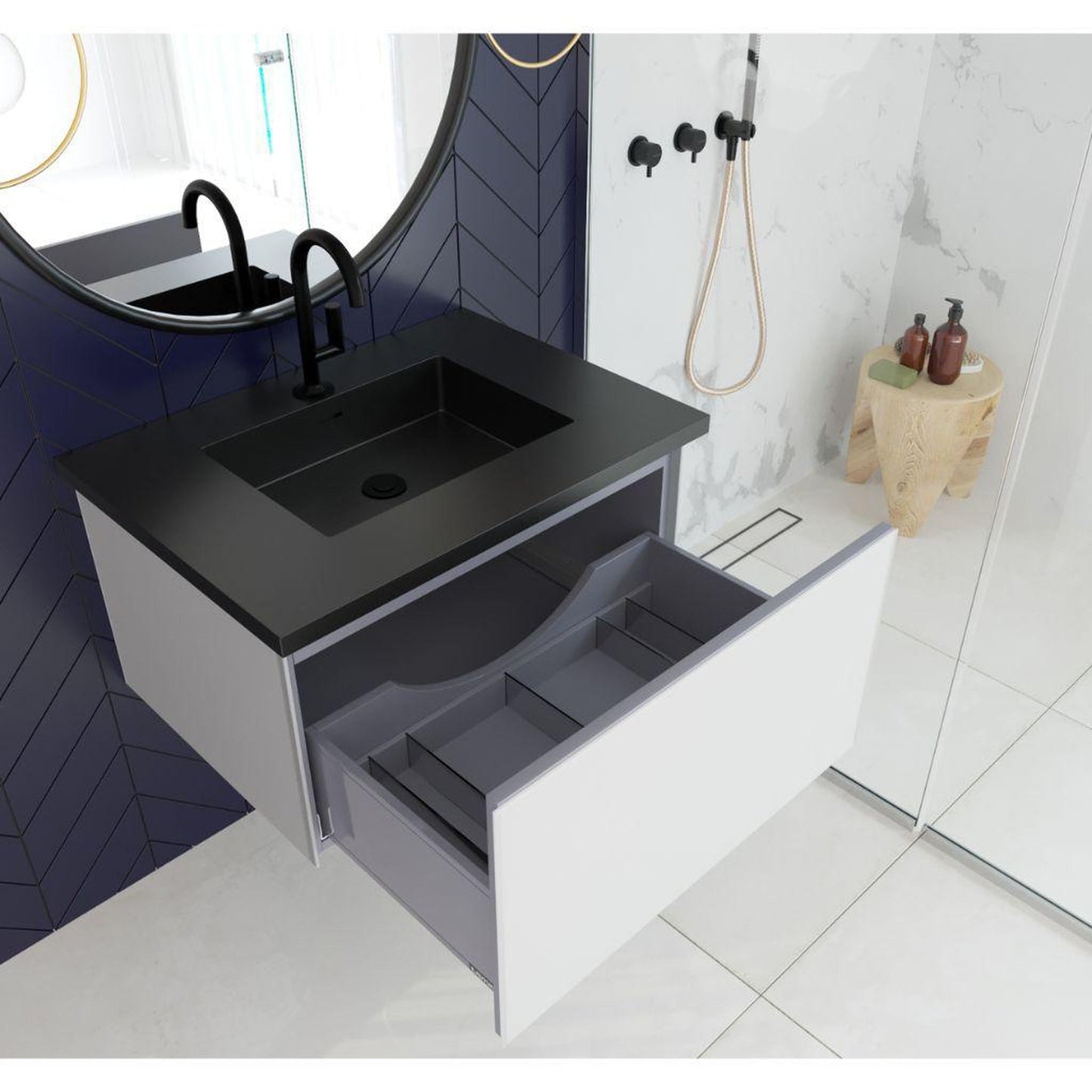 Laviva Vitri 30" Cloud White Vanity Base and Matte Black Solid Surface Countertop With Integrated Sink