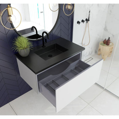 Laviva Vitri 36" Cloud White Vanity Base and Matte Black Solid Surface Countertop With Integrated Sink