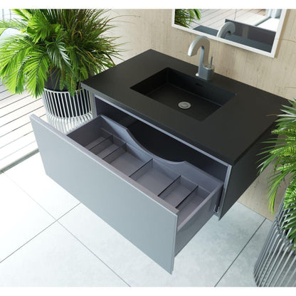 Laviva Vitri 36" Fossil Gray Vanity Base and Matte Black Solid Surface Countertop With Integrated Sink