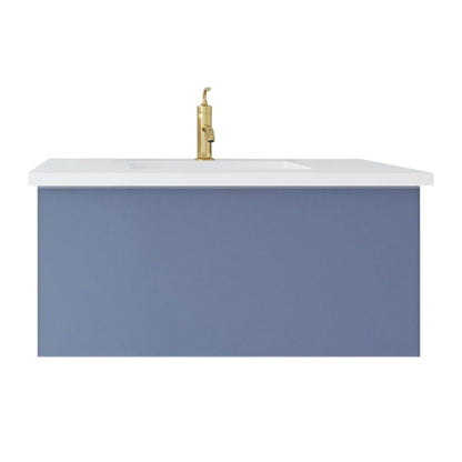 Laviva Vitri 36" Nautical Blue Vanity Base and Matte White Solid Surface Countertop With Integrated Sink