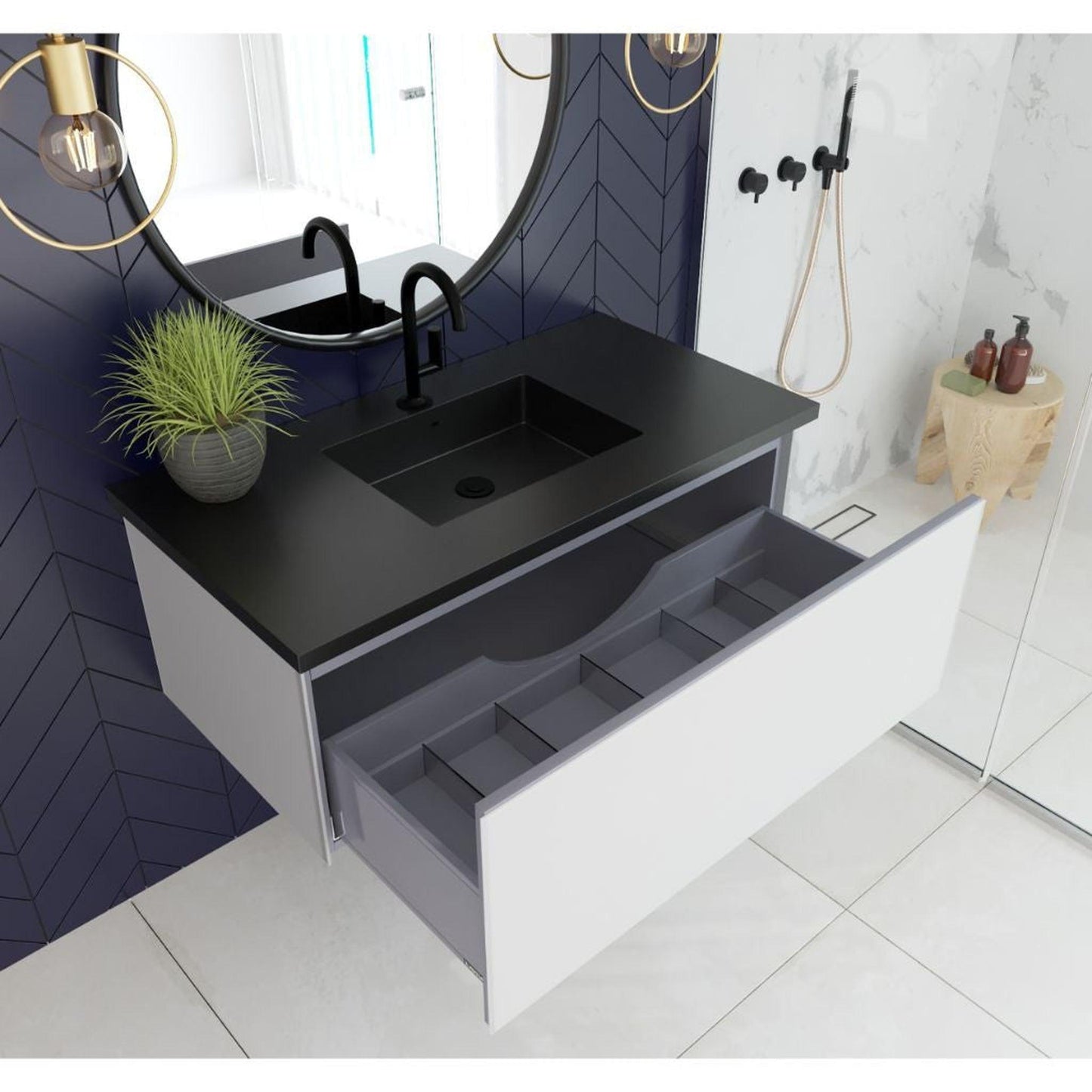 Laviva Vitri 42" Cloud White Vanity Base and Matte Black Solid Surface Countertop With Integrated Sink