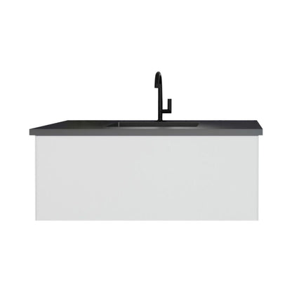 Laviva Vitri 42" Cloud White Vanity Base and Matte Black Solid Surface Countertop With Integrated Sink