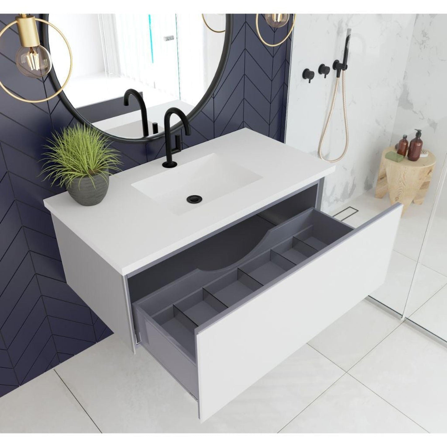 Laviva Vitri 42" Cloud White Vanity Base and Matte White Solid Surface Countertop With Integrated Sink