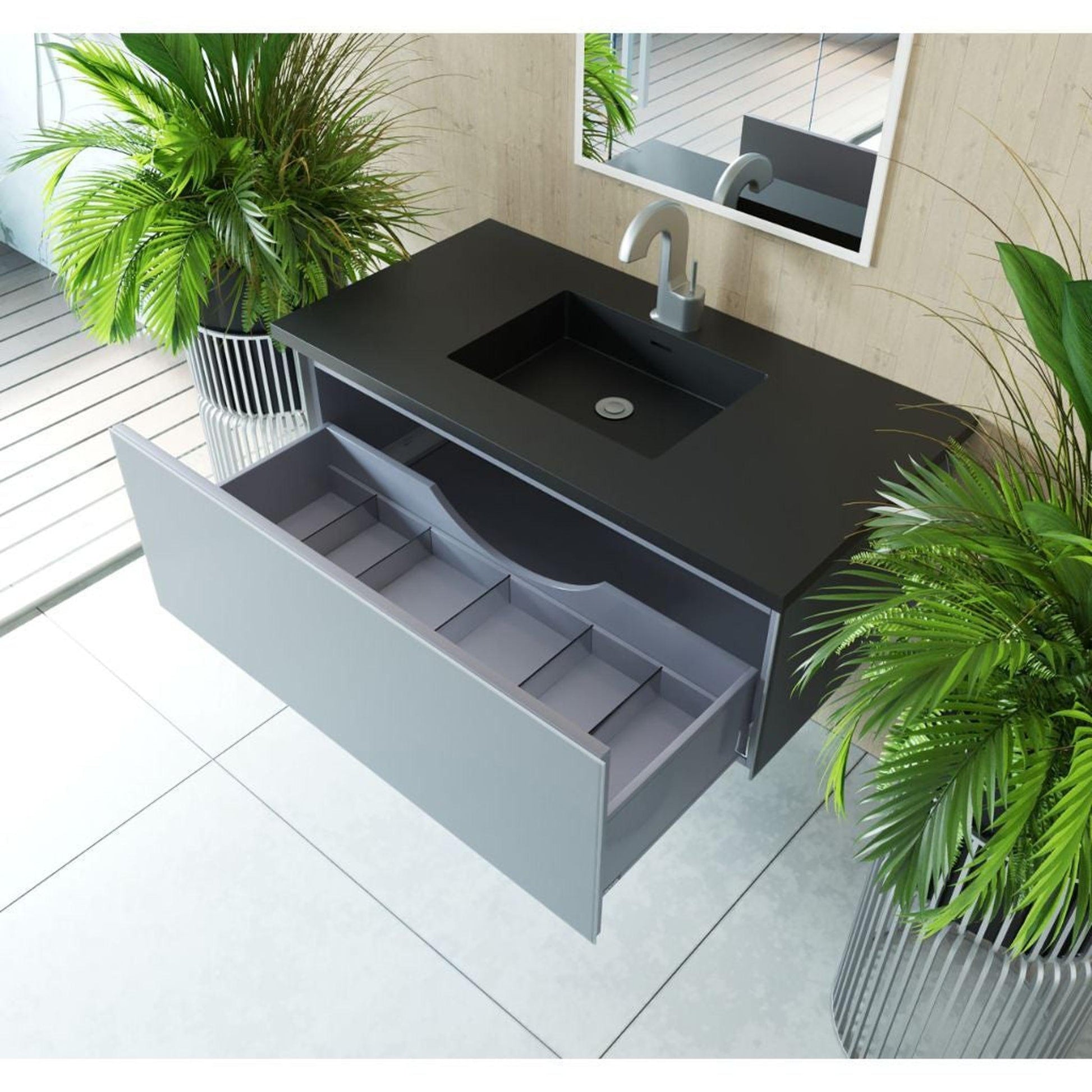 Laviva Vitri 42" Fossil Gray Vanity Base and Matte Black Solid Surface Countertop With Integrated Sink
