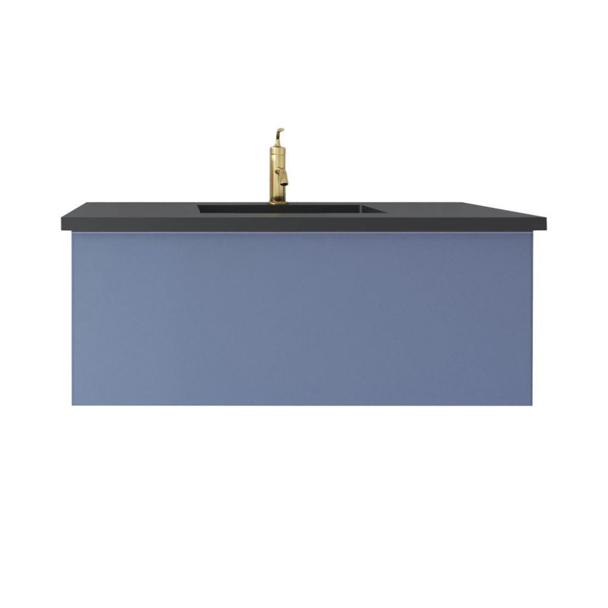 Laviva Vitri 42" Nautical Blue Vanity Base and Matte Black Solid Surface Countertop With Integrated Sink