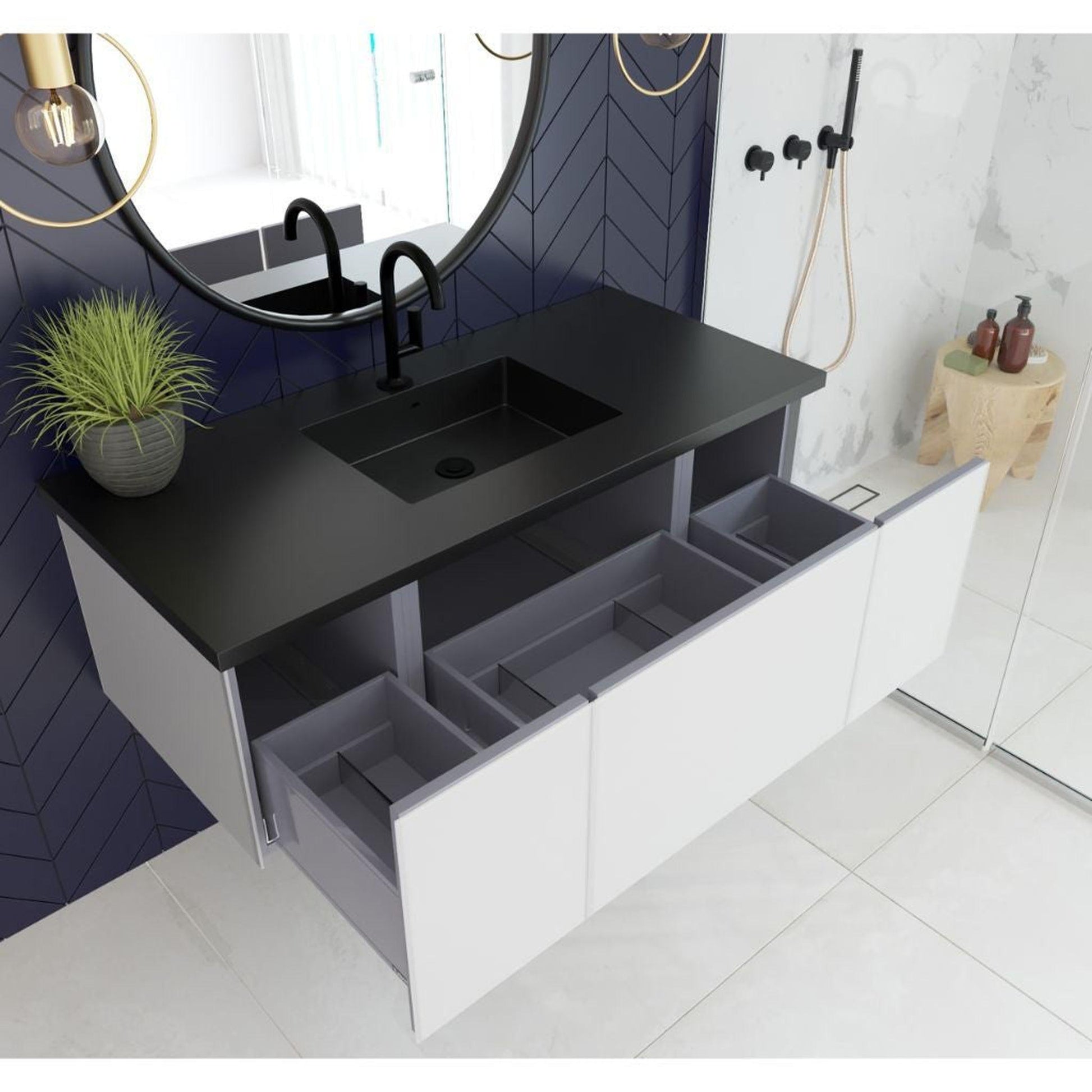 Laviva Vitri 48" Cloud White Vanity Base and Matte Black Solid Surface Countertop With Integrated Sink