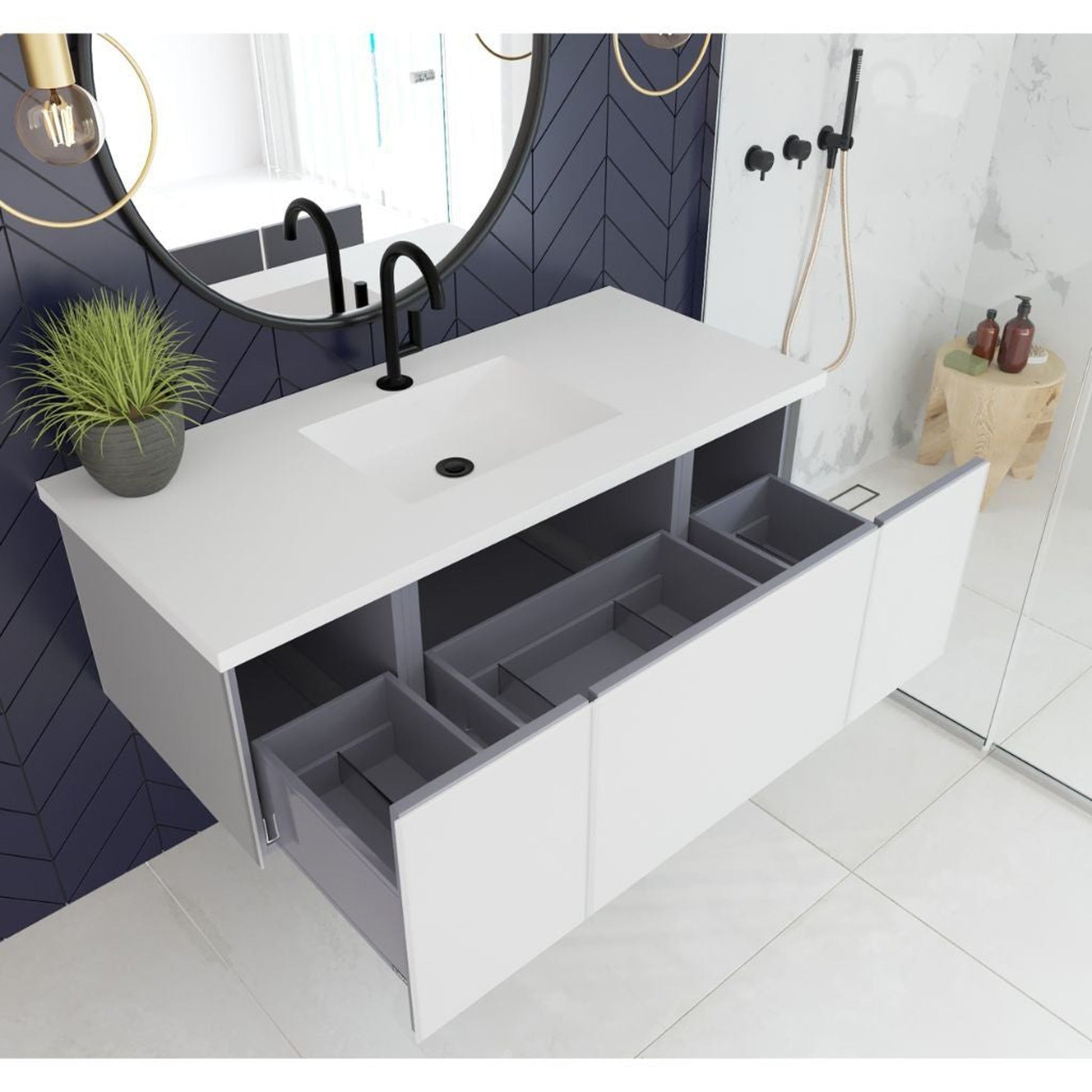 Laviva Vitri 48" Cloud White Vanity Base and Matte White Solid Surface Countertop With Integrated Sink