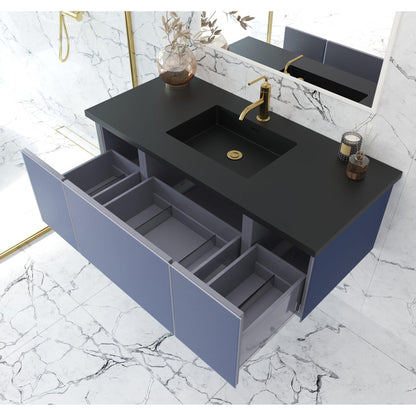 Laviva Vitri 48" Nautical Blue Vanity Base and Matte Black Solid Surface Countertop With Integrated Sink
