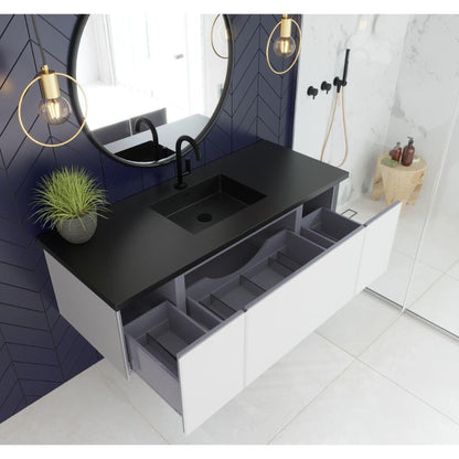 Laviva Vitri 54" Cloud White Vanity Base and Matte Black Solid Surface Countertop With Integrated Sink