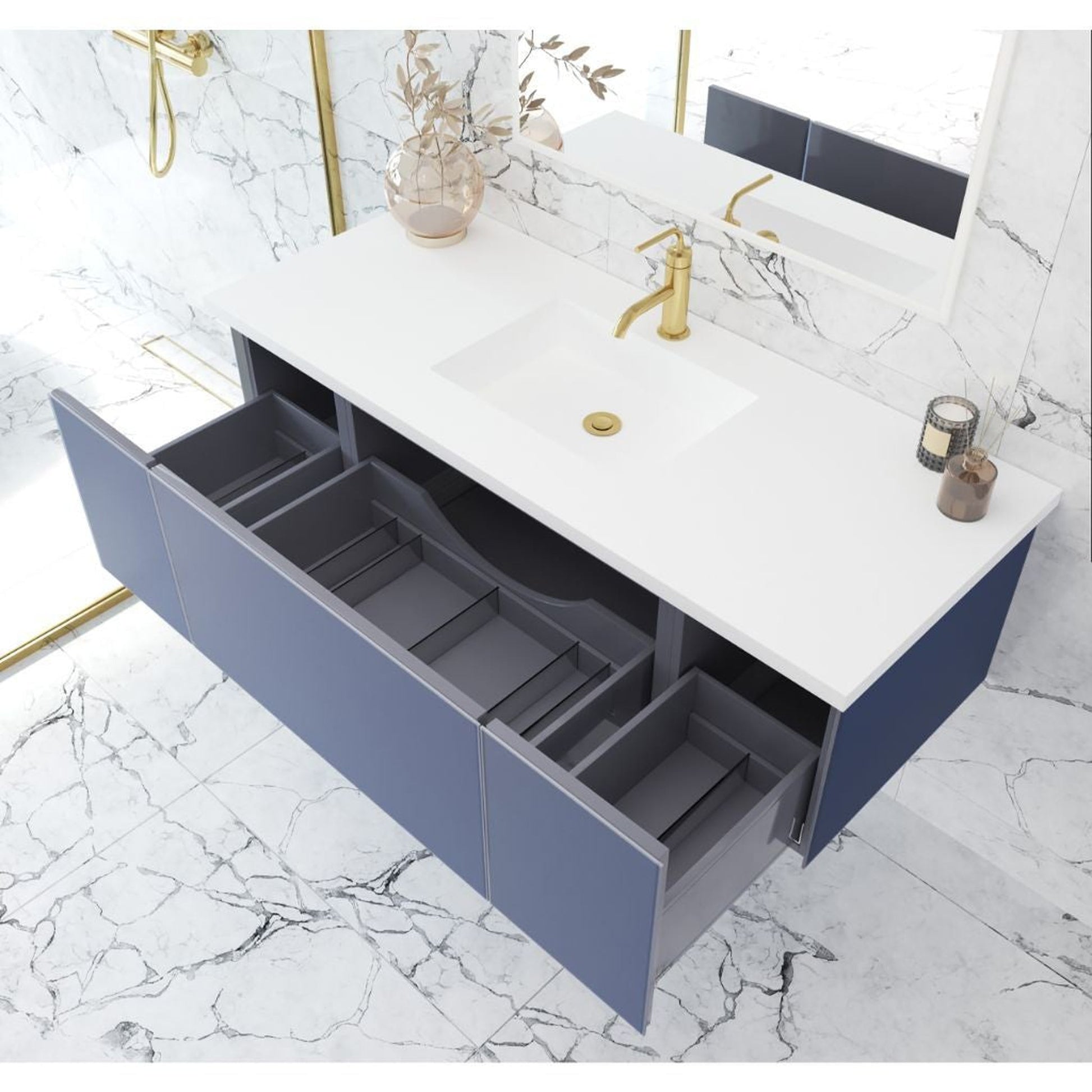 Laviva Vitri 54" Nautical Blue Vanity Base and Matte White Solid Surface Countertop With Integrated Sink