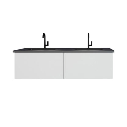 Laviva Vitri 60" Cloud White Vanity Base and Matte Black Solid Surface Countertop With Double Integrated Sink