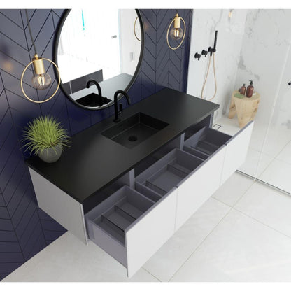 Laviva Vitri 60" Cloud White Vanity Base and Matte Black Solid Surface Countertop With Single Integrated Sink