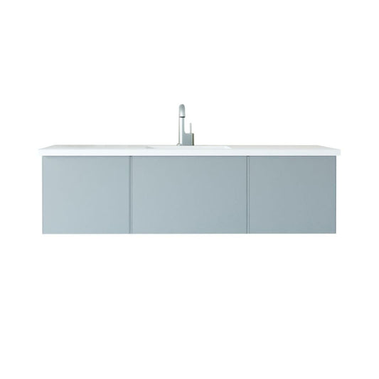 Laviva Vitri 60" Fossil Gray Vanity Base and Matte White Solid Surface Countertop With Single Integrated Sink