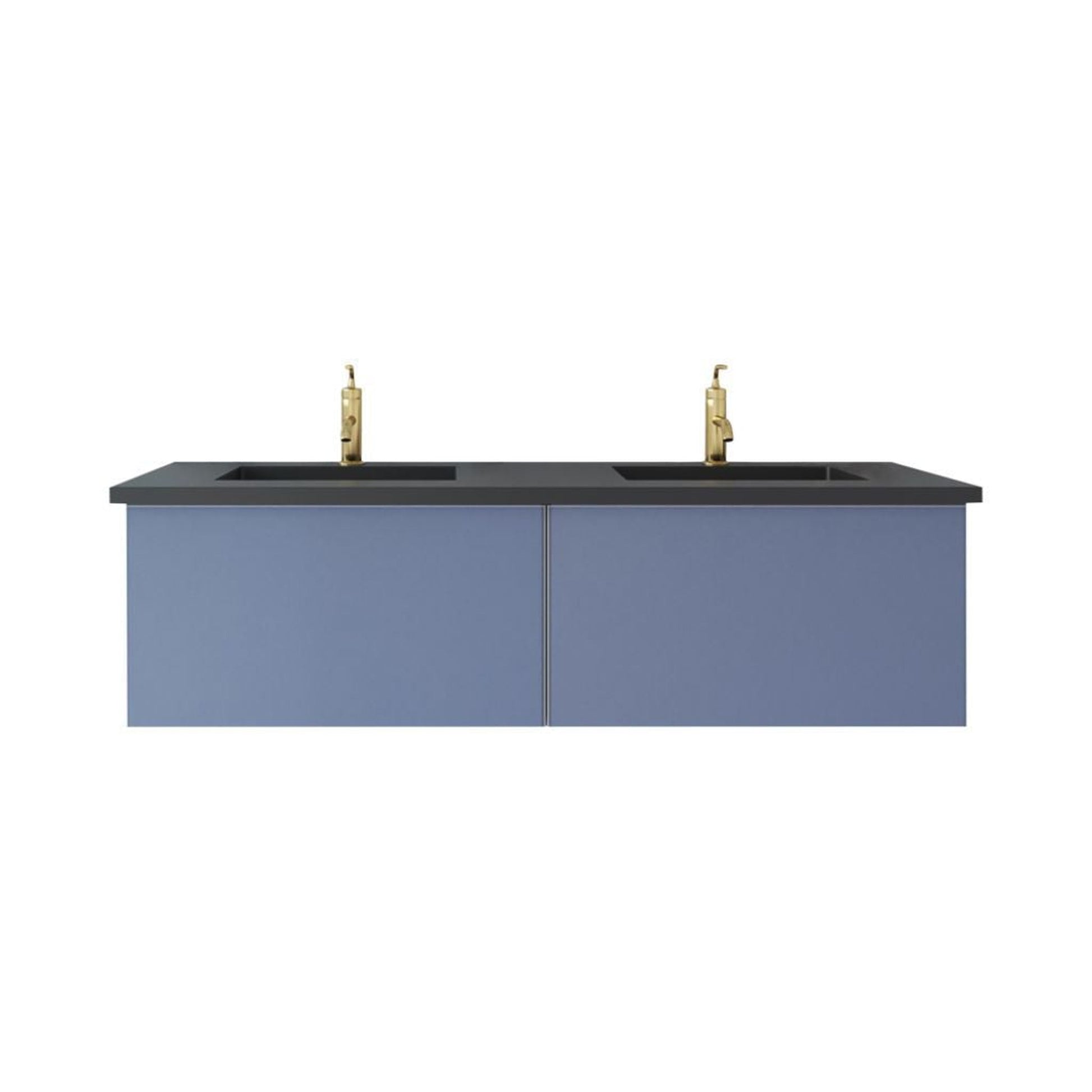 Laviva Vitri 60" Nautical Blue Vanity Base and Matte Black Solid Surface Countertop With Double Integrated Sink