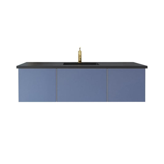 Laviva Vitri 60" Nautical Blue Vanity Base and Matte Black Solid Surface Countertop With Single Integrated Sink