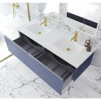 Laviva Vitri 60" Nautical Blue Vanity Base and Matte White Solid Surface Countertop With Double Integrated Sink