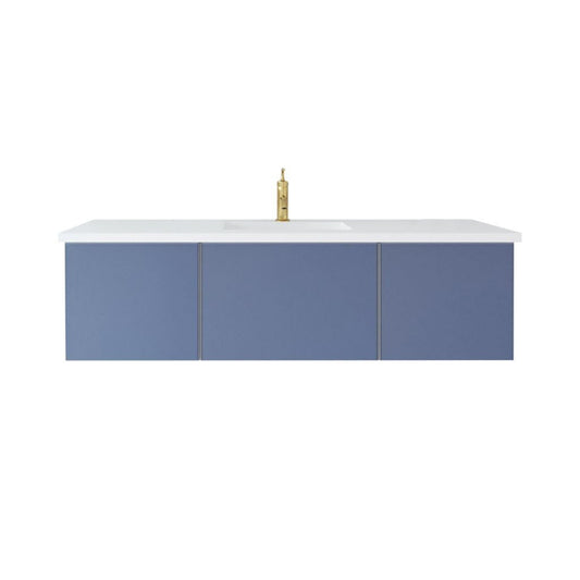 Laviva Vitri 60" Nautical Blue Vanity Base and Matte White Solid Surface Countertop With Single Integrated Sink
