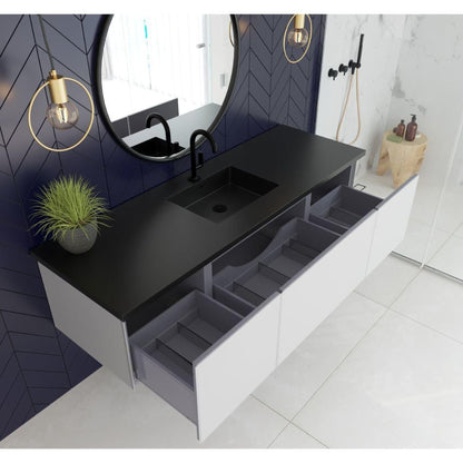 Laviva Vitri 66" Cloud White Vanity Base and Matte Black Solid Surface Countertop With Integrated Sink