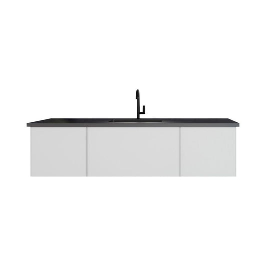 Laviva Vitri 66" Cloud White Vanity Base and Matte Black Solid Surface Countertop With Integrated Sink