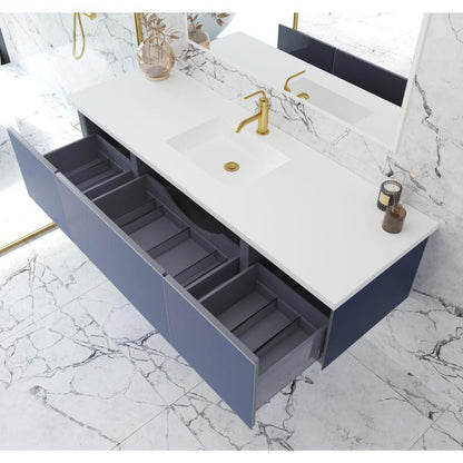 Laviva Vitri 66" Nautical Blue Vanity Base and Matte White Solid Surface Countertop With Integrated Sink