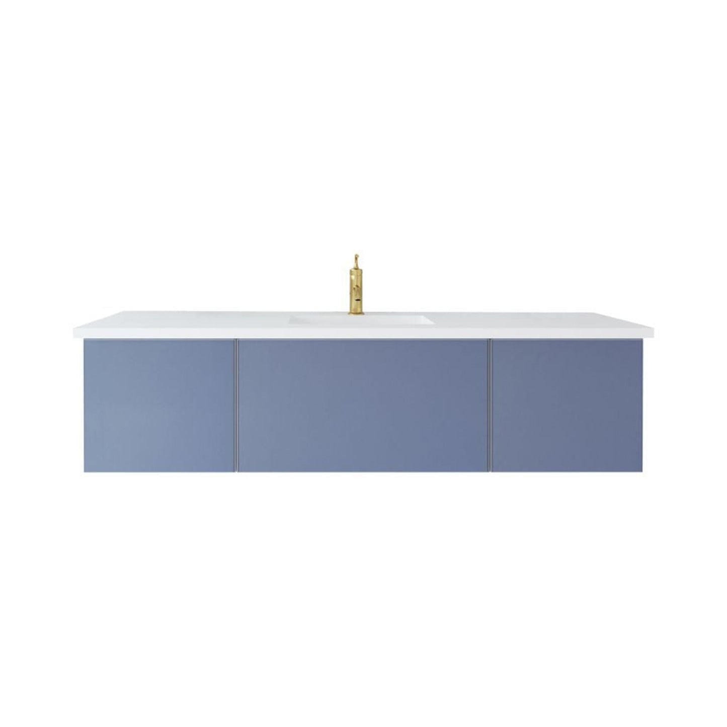 Laviva Vitri 66" Nautical Blue Vanity Base and Matte White Solid Surface Countertop With Integrated Sink