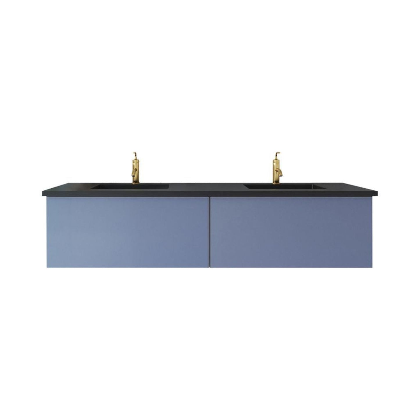 Laviva Vitri 72" Nautical Blue Vanity Base and Matte Black Solid Surface Countertop With Double Integrated Sink
