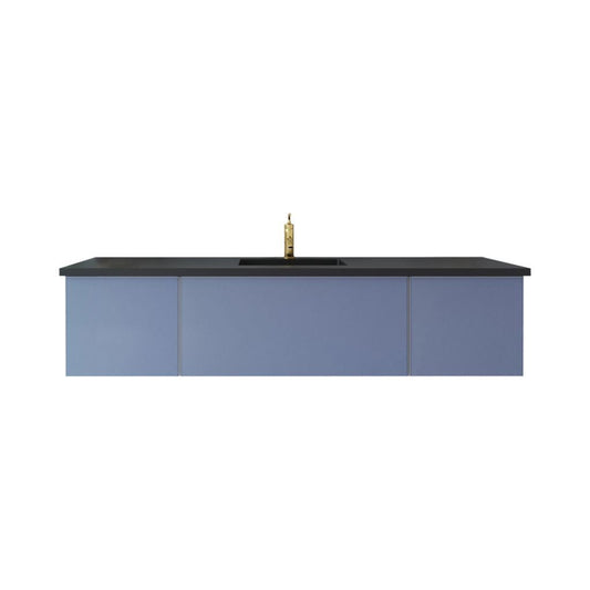 Laviva Vitri 72" Nautical Blue Vanity Base and Matte Black Solid Surface Countertop With Single Integrated Sink