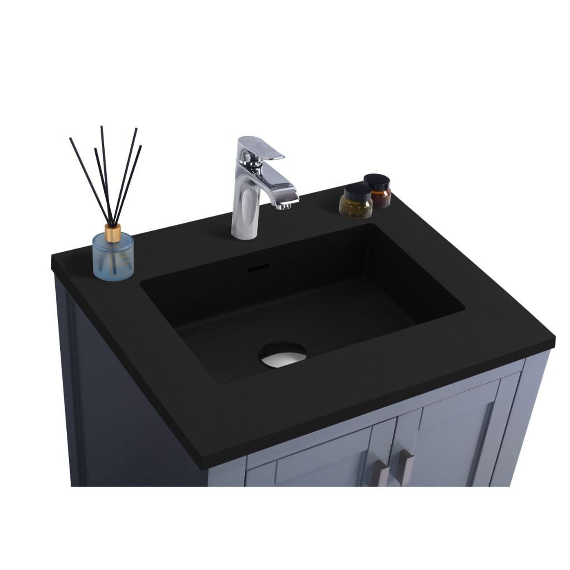 Laviva Wilson 24" Gray Vanity Base and Matte Black Solid Surface Countertop With Integrated Sink