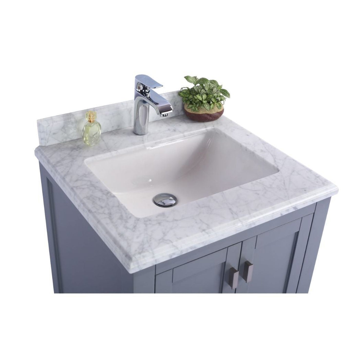 Laviva Wilson 24" Gray Vanity Base and White Carrara Marble Countertop With Rectangular Ceramic Sink
