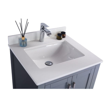 Laviva Wilson 24" Gray Vanity Base and White Quartz Countertop With Rectangular Ceramic Sink