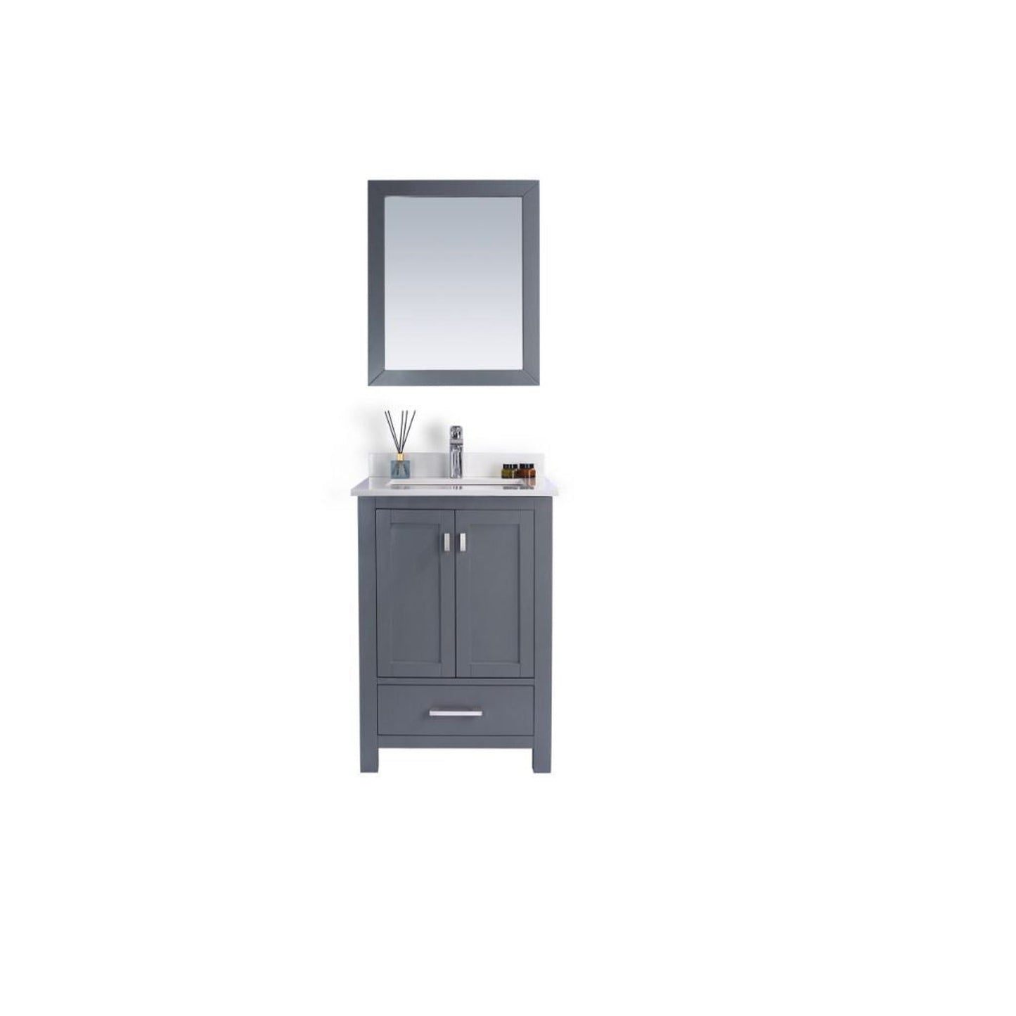 Laviva Wilson 24" Gray Vanity Base and White Quartz Countertop With Rectangular Ceramic Sink
