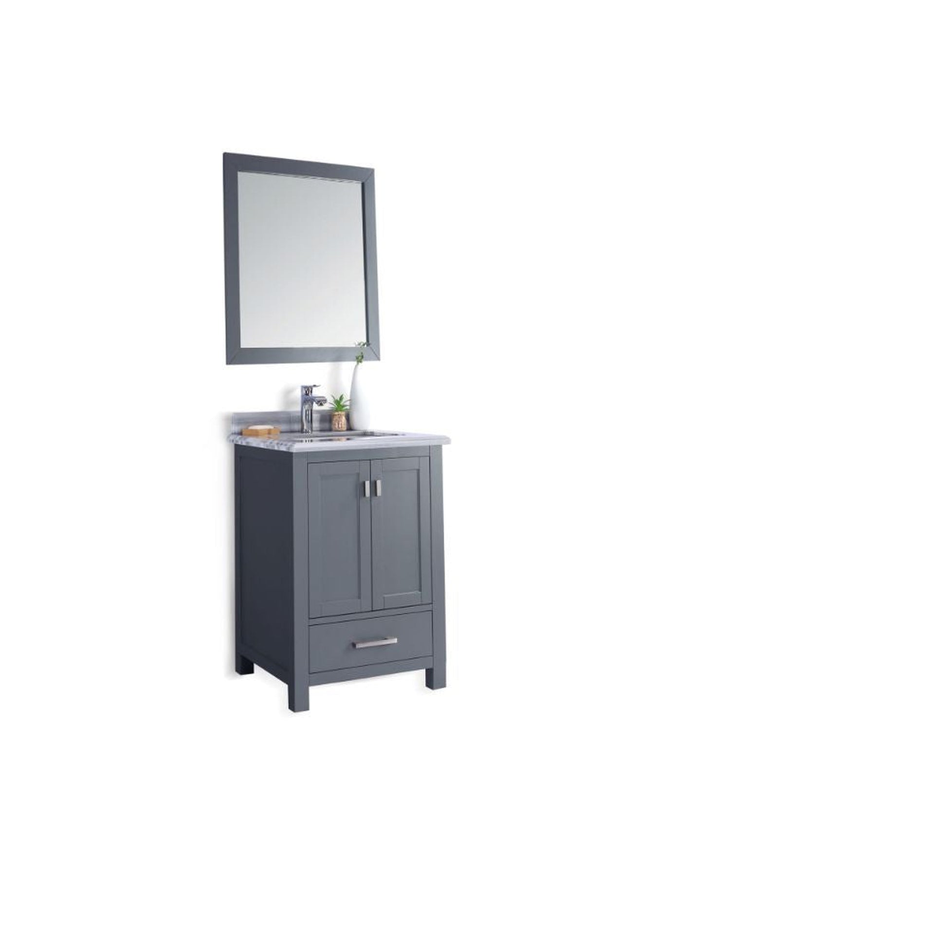 Laviva Wilson 24" Gray Vanity Base and White Stripes Marble Countertop With Rectangular Ceramic Sink
