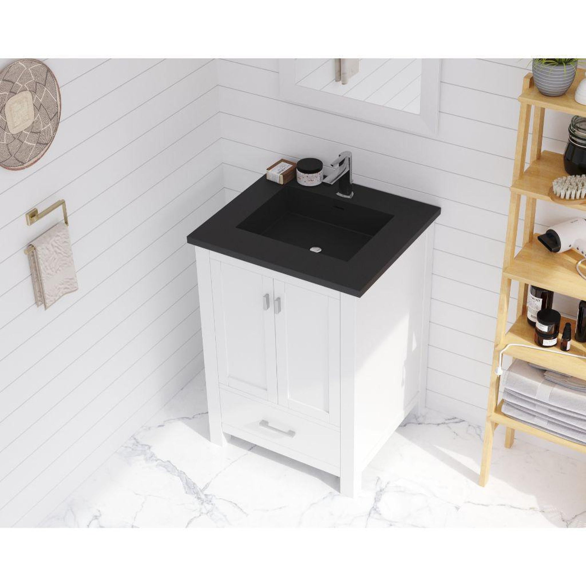 Laviva Wilson 24" White Vanity Base and Matte Black Solid Surface Countertop With Integrated Sink